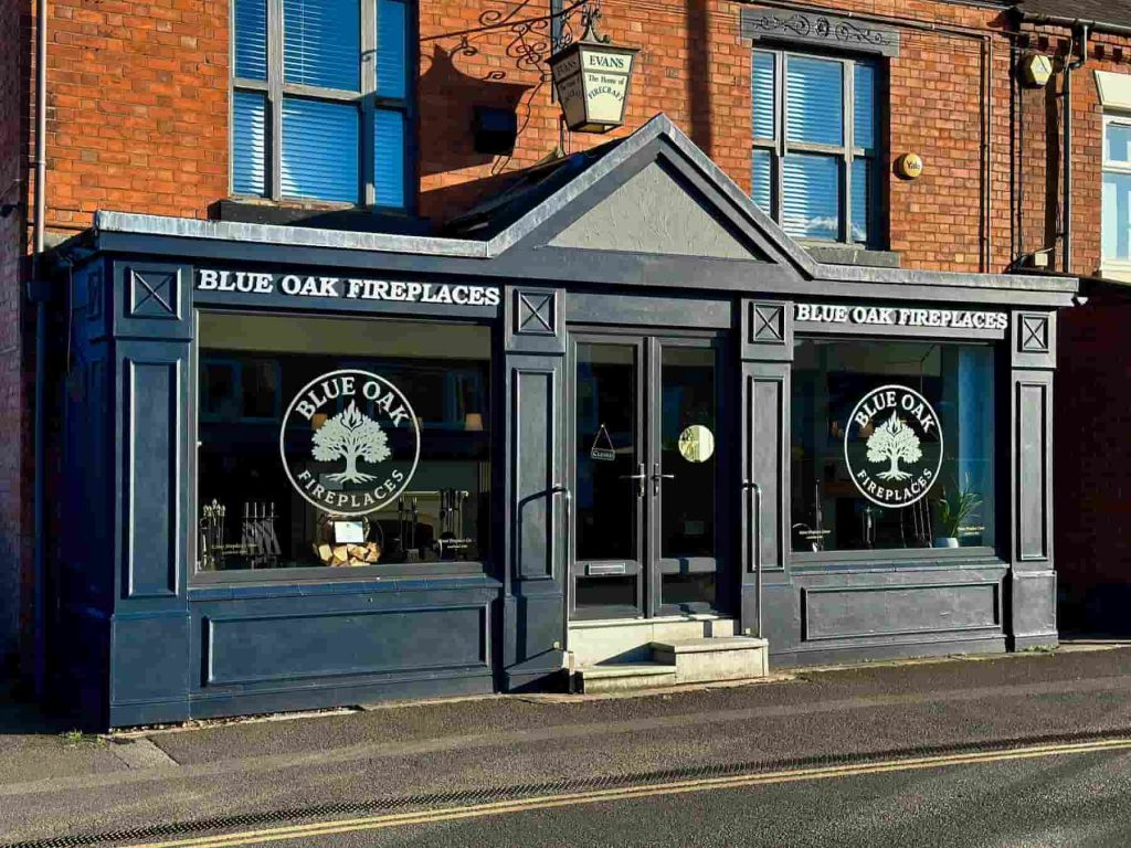 Blue Oak Fireplaces showroom in Syston Leicester offering fires fireplaces stoves and media walls